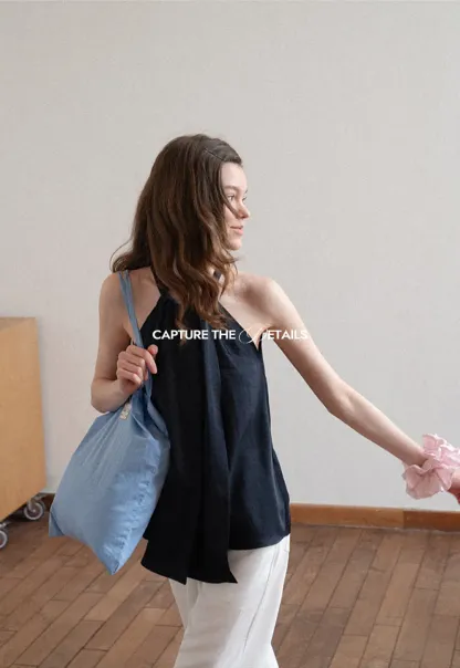 Halter Neck Sleeveless Top with Asymmetrical Hem