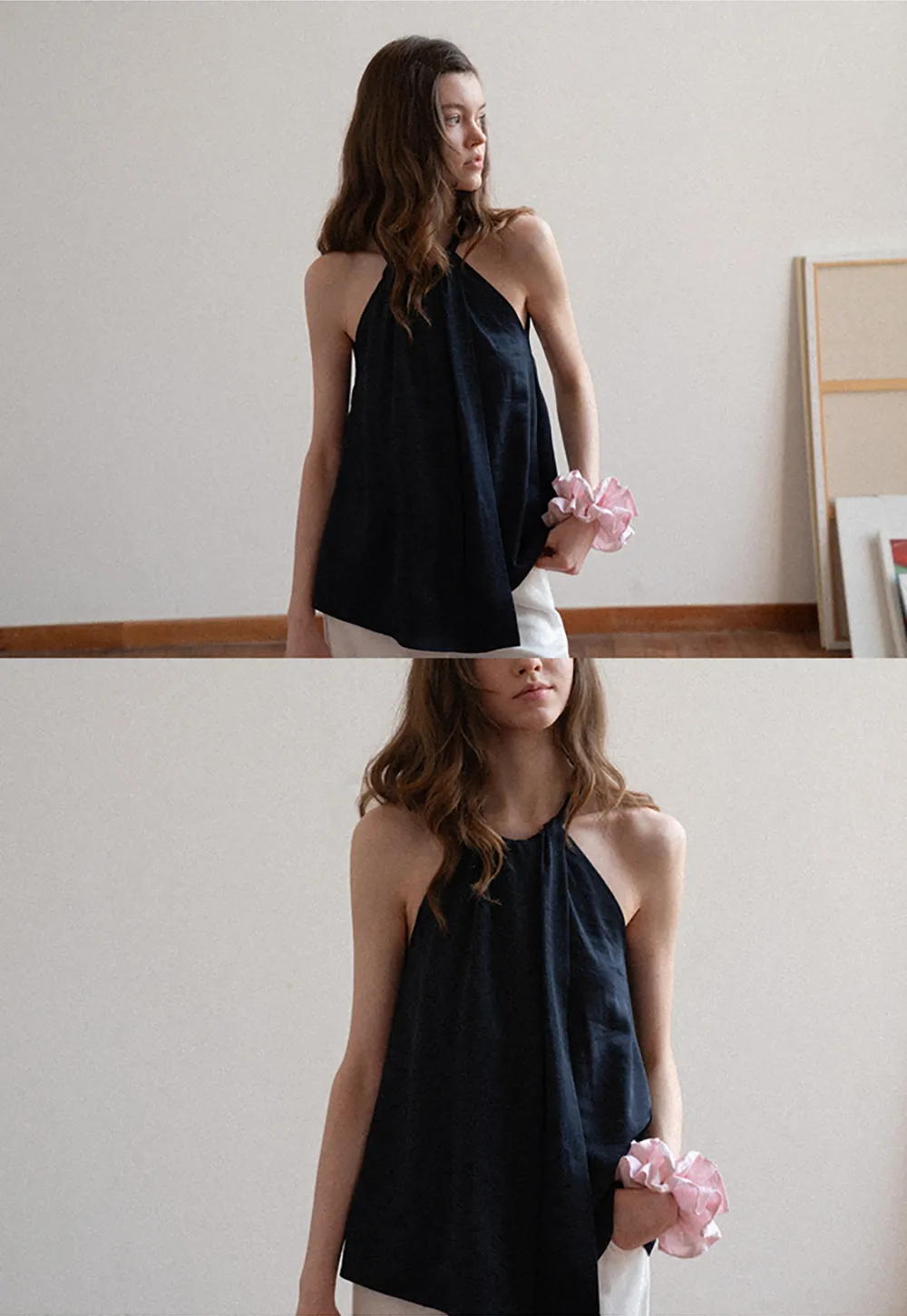 Halter Neck Sleeveless Top with Asymmetrical Hem