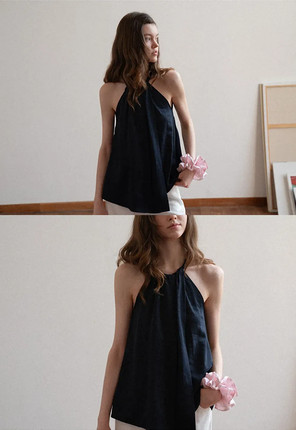 Halter Neck Sleeveless Top with Asymmetrical Hem