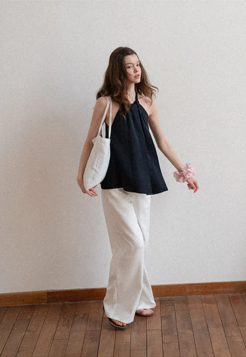 Halter Neck Sleeveless Top with Asymmetrical Hem