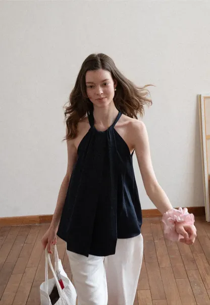 Halter Neck Sleeveless Top with Asymmetrical Hem