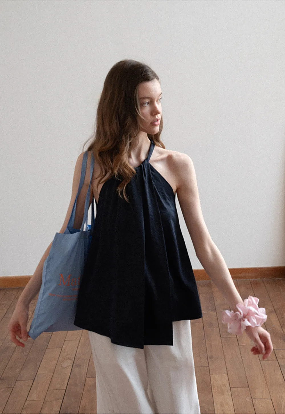 Halter Neck Sleeveless Top with Asymmetrical Hem