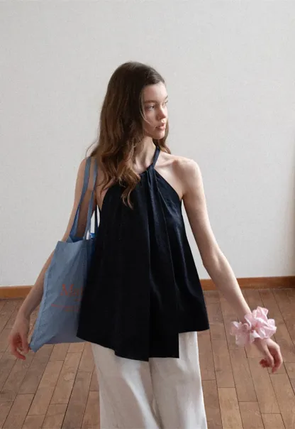 Halter Neck Sleeveless Top with Asymmetrical Hem