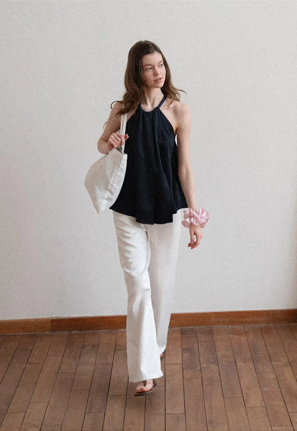 Halter Neck Sleeveless Top with Asymmetrical Hem