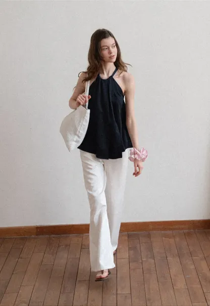 Halter Neck Sleeveless Top with Asymmetrical Hem