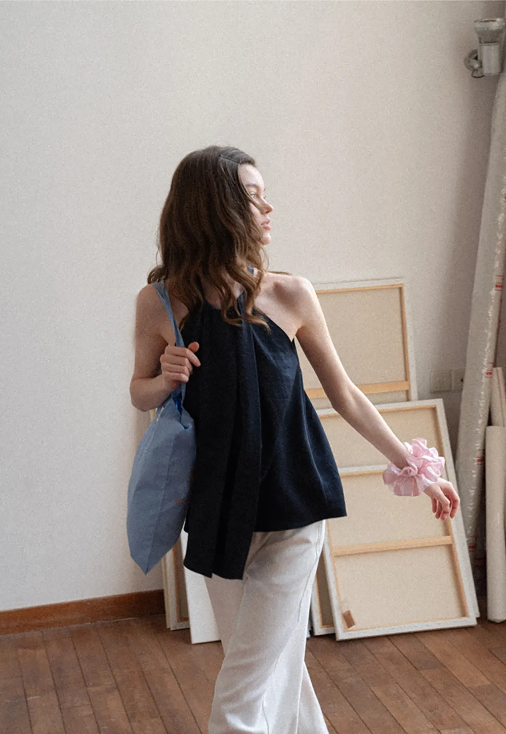 Halter Neck Sleeveless Top with Asymmetrical Hem