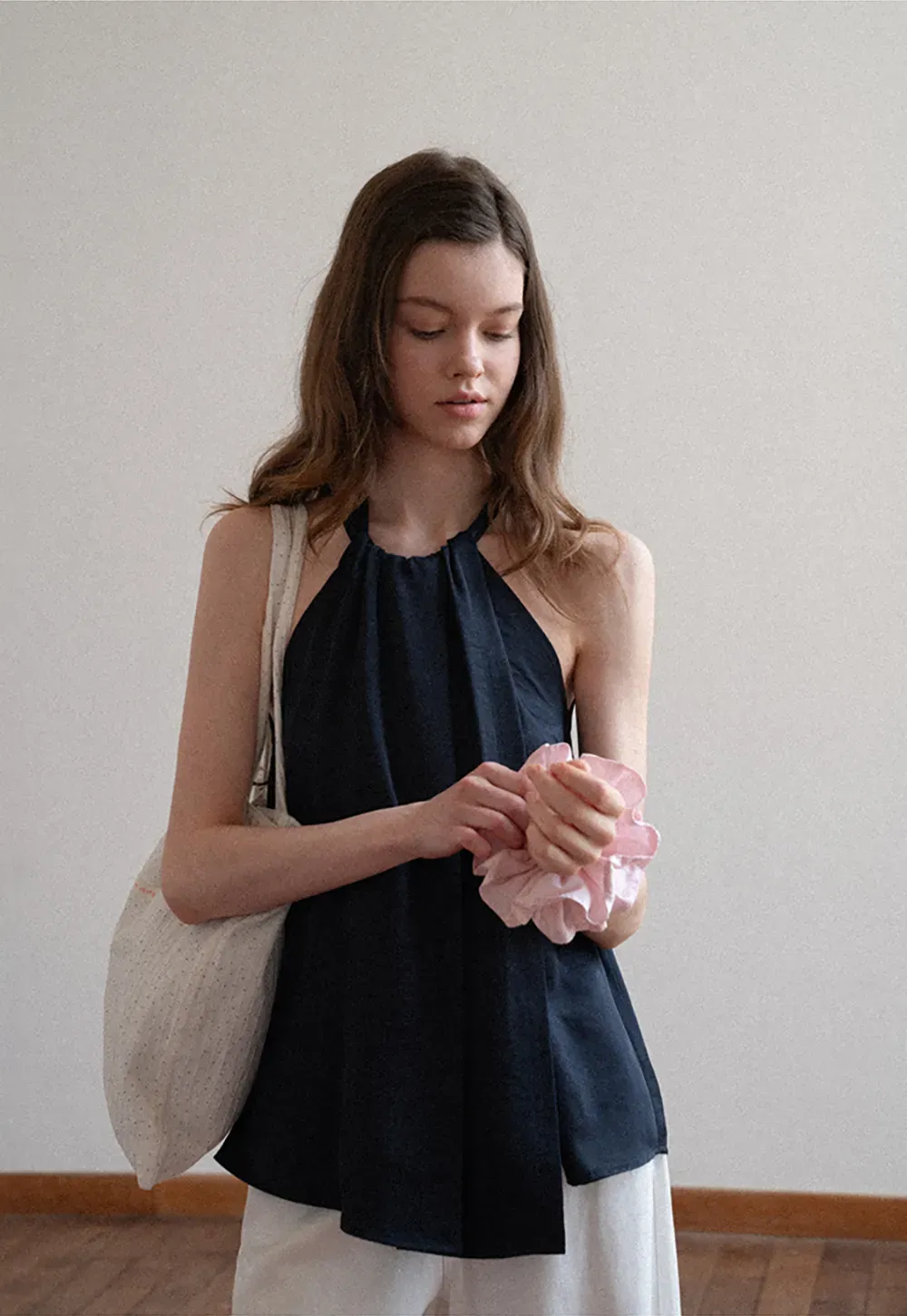 Halter Neck Sleeveless Top with Asymmetrical Hem