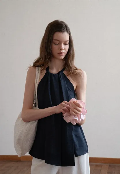 Halter Neck Sleeveless Top with Asymmetrical Hem