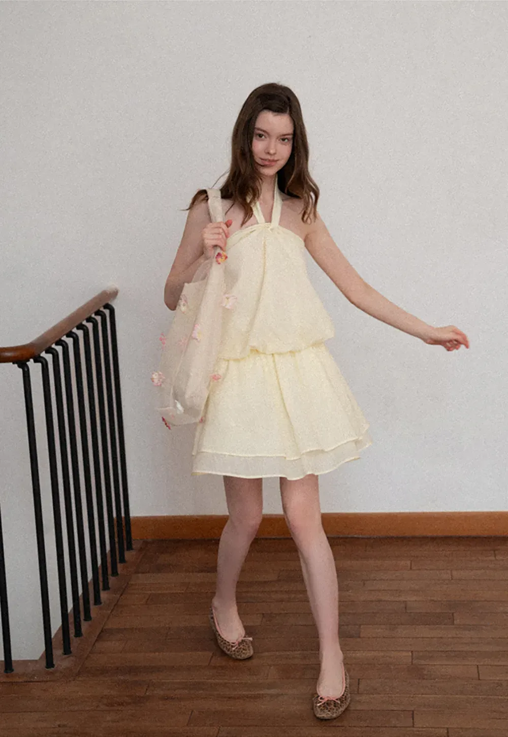 Halter neck top with layered ruffled skirt