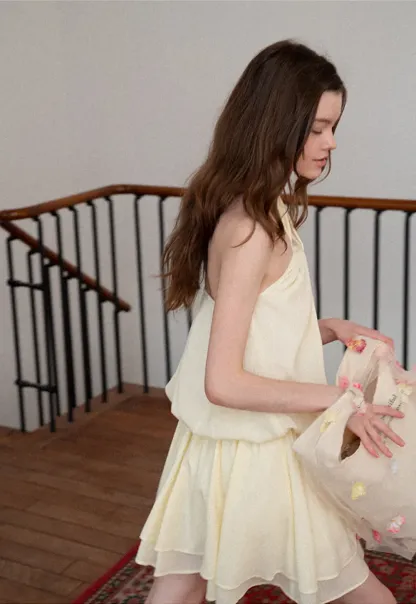 Halter neck top with layered ruffled skirt