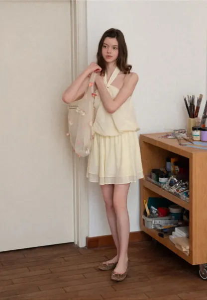 Halter neck top with layered ruffled skirt