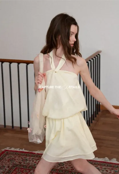 Halter neck top with layered ruffled skirt