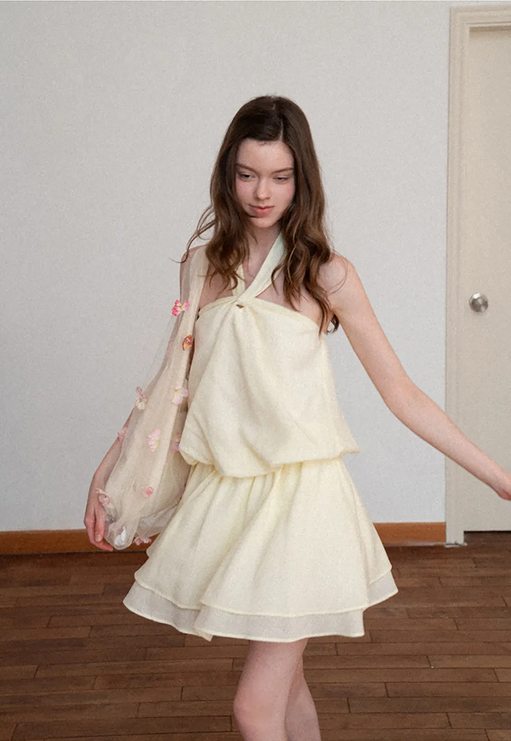 Halter neck top with layered ruffled skirt