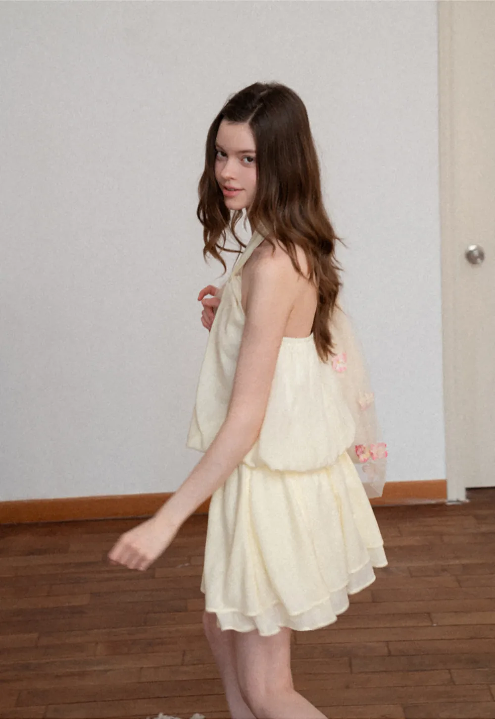 Halter neck top with layered ruffled skirt