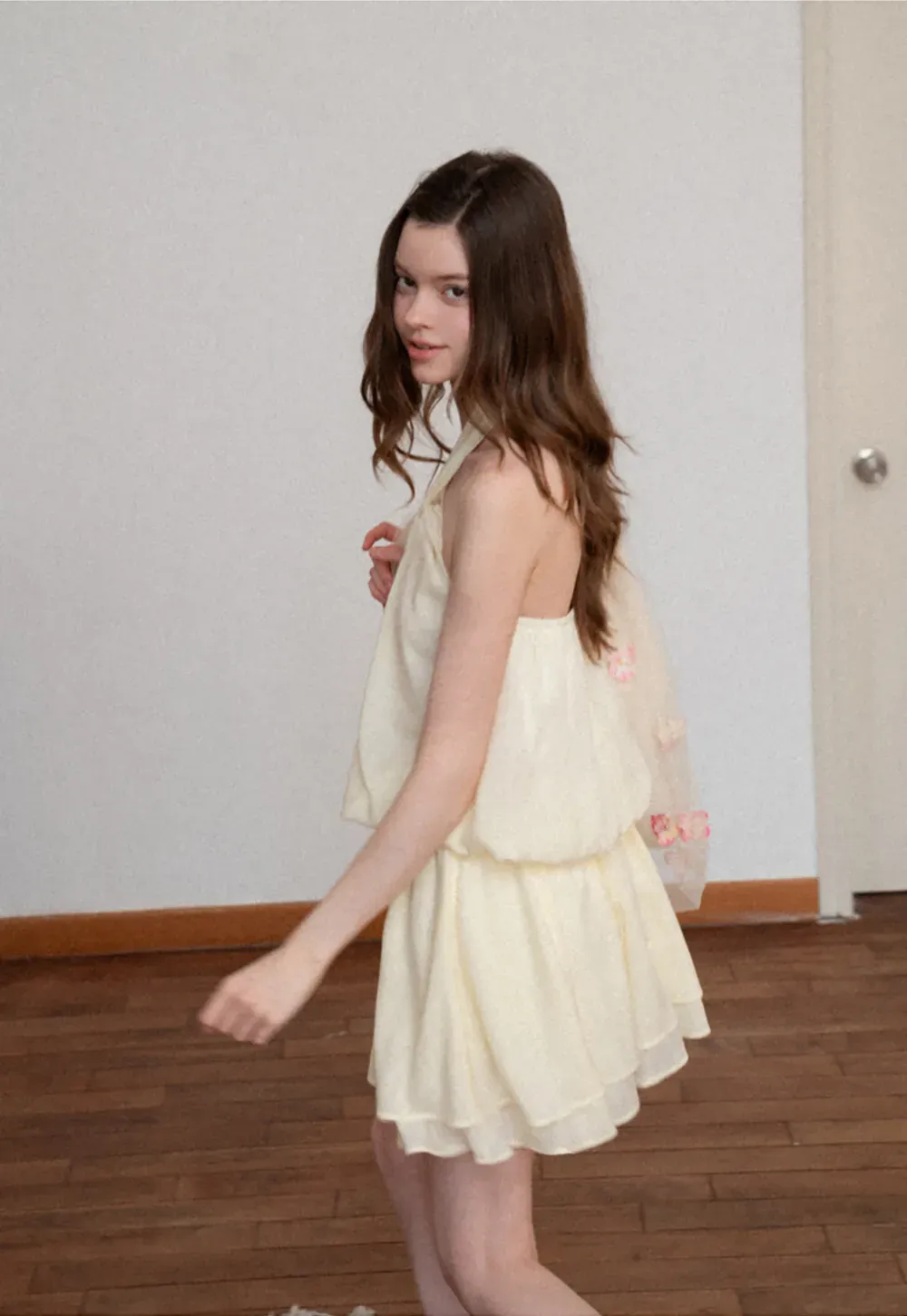 Halter neck top with layered ruffled skirt