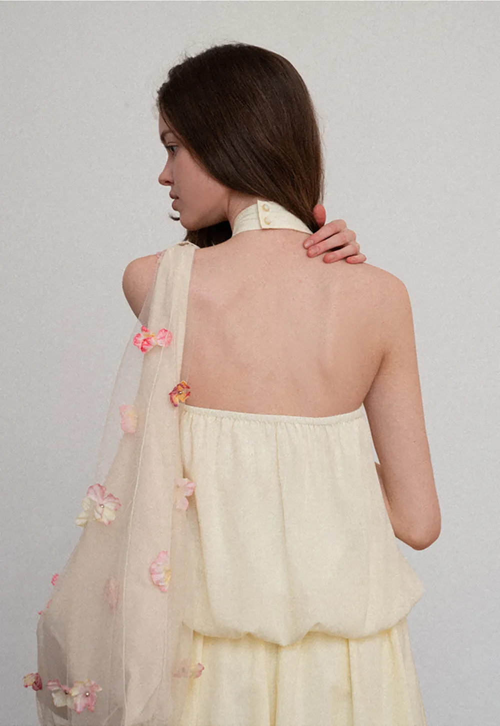 Halter neck top with layered ruffled skirt