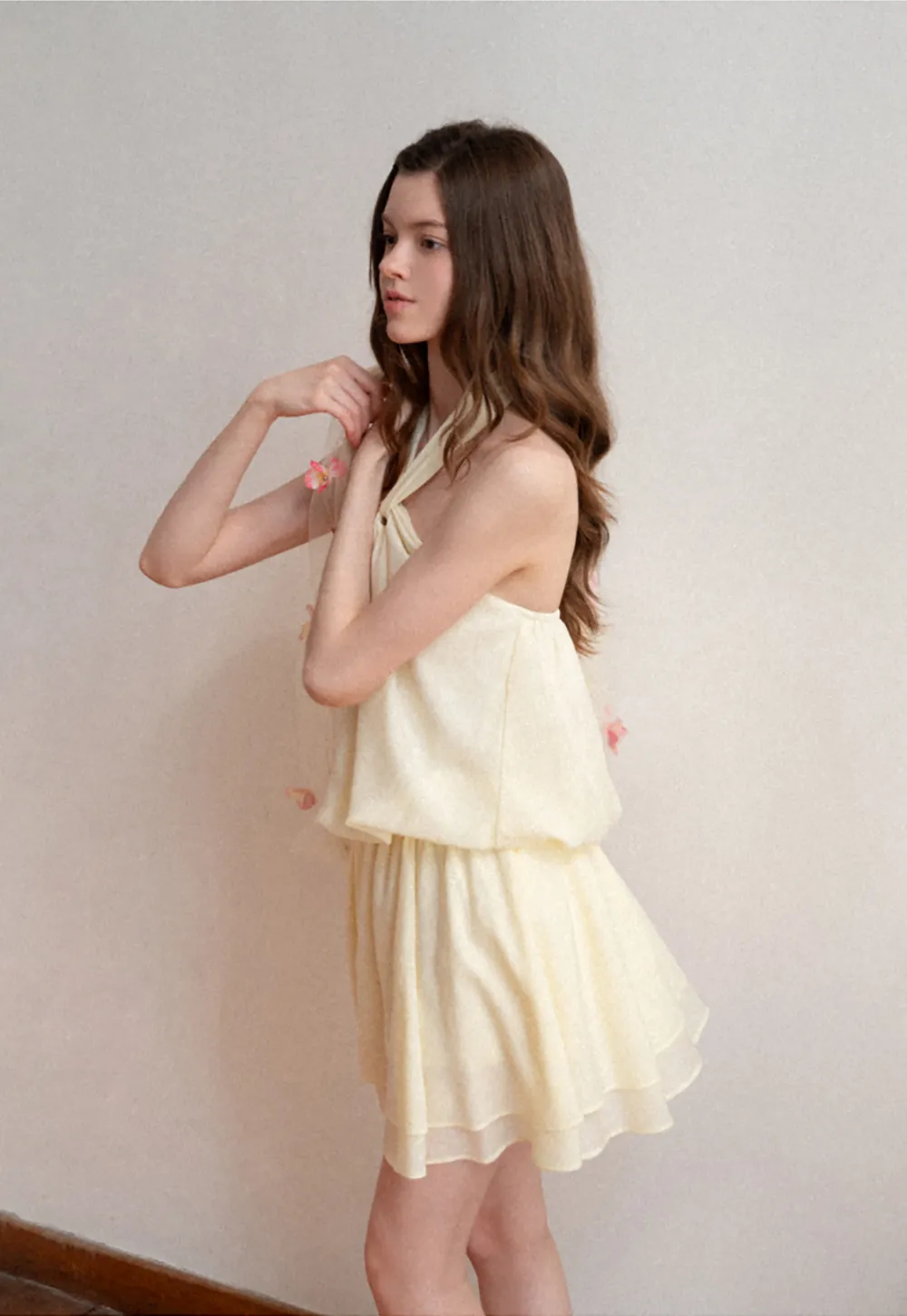 Halter neck top with layered ruffled skirt