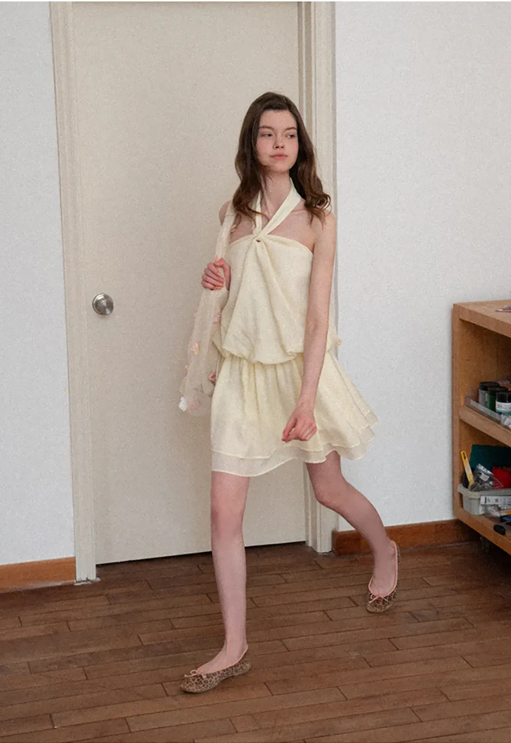 Halter neck top with layered ruffled skirt