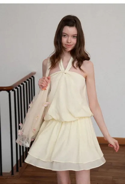 Halter neck top with layered ruffled skirt