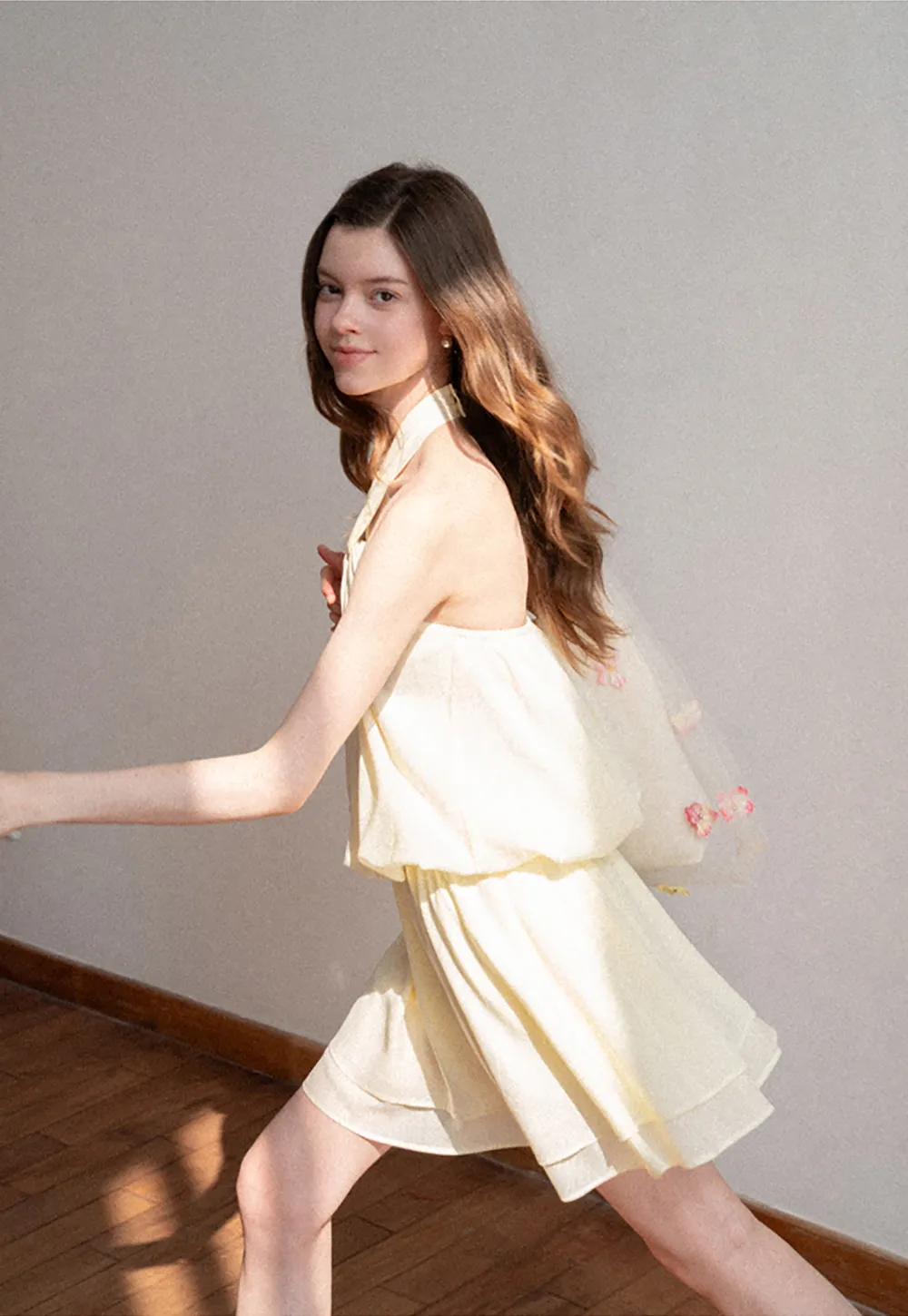 Halter neck top with layered ruffled skirt