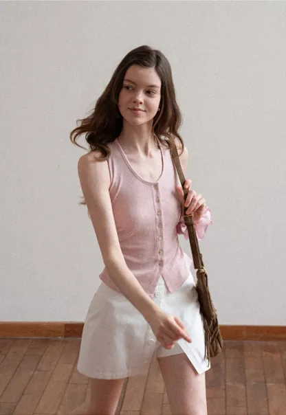 Button Front Sleeveless Top