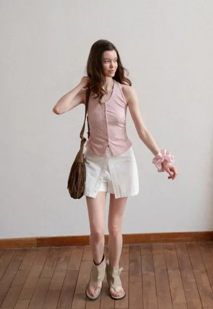 Button Front Sleeveless Top