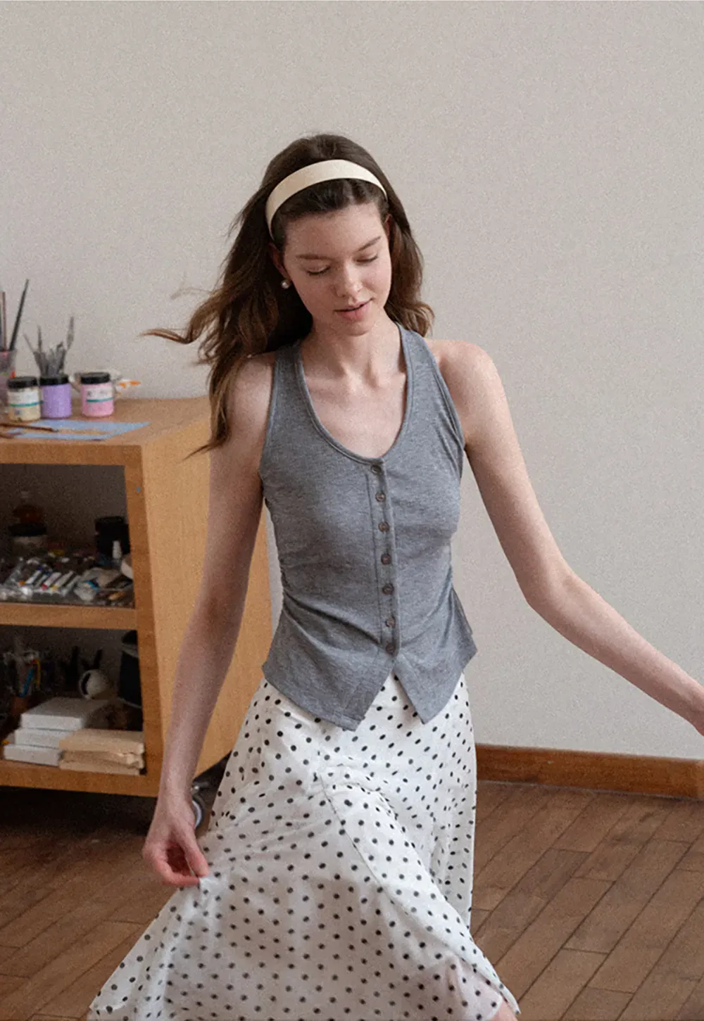 Button Front Sleeveless Top