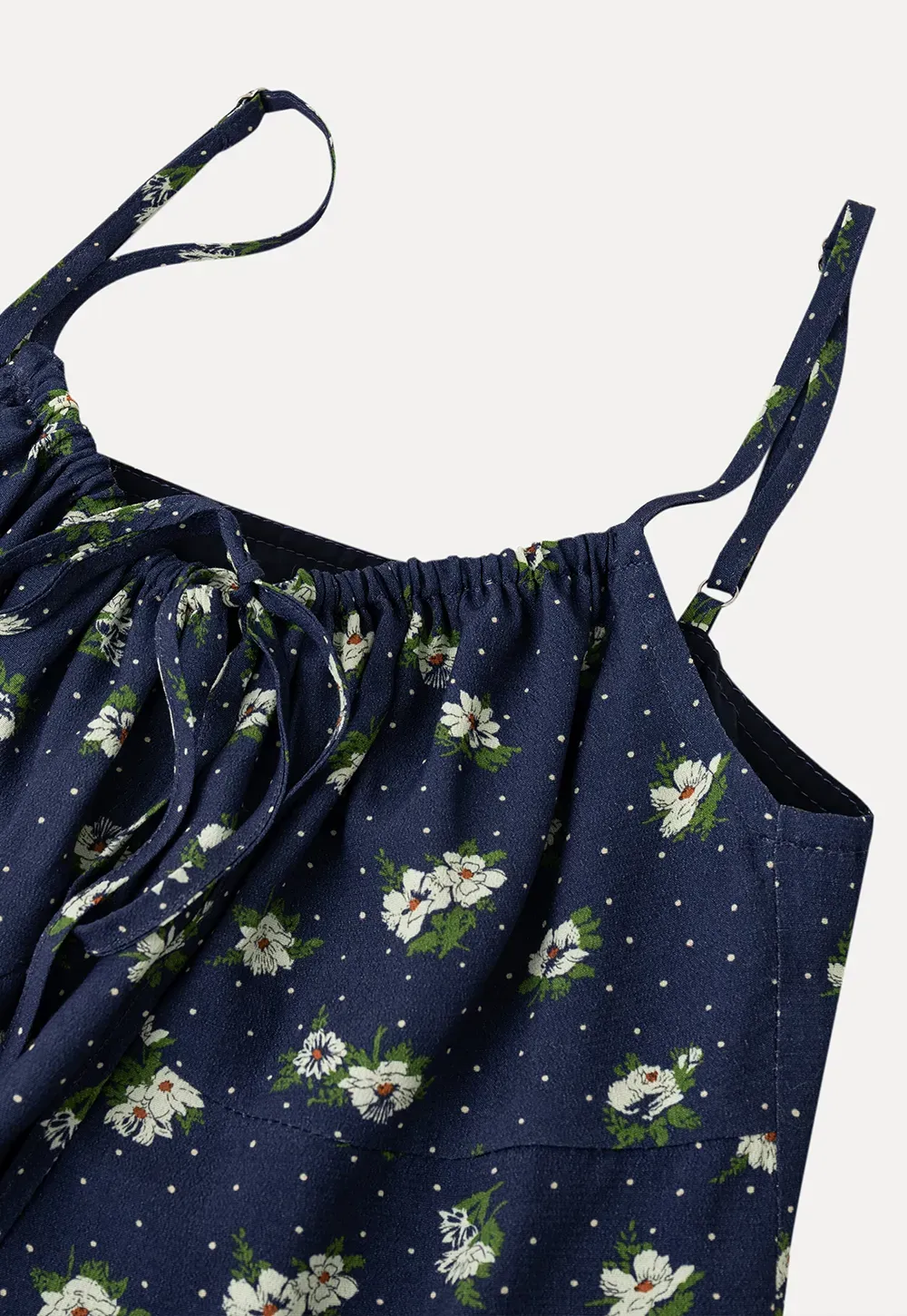 Floral Print Camisole with Drawstring Neckline