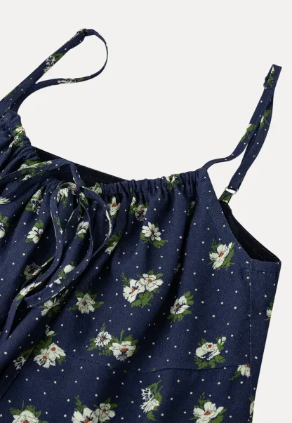 Floral Print Camisole with Drawstring Neckline