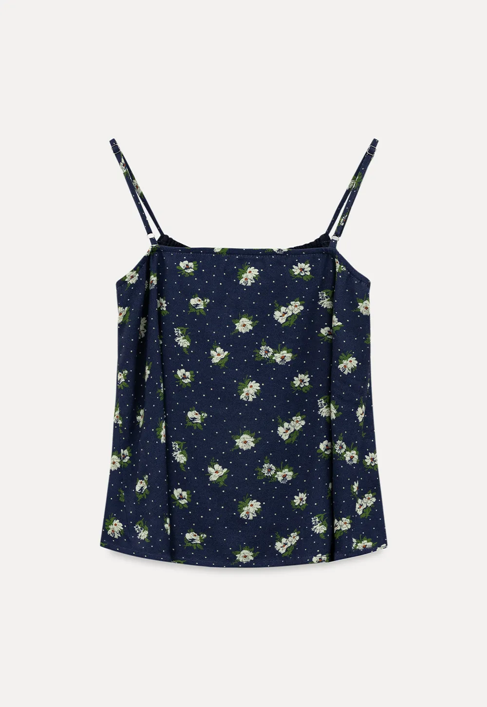 Floral Print Camisole with Drawstring Neckline