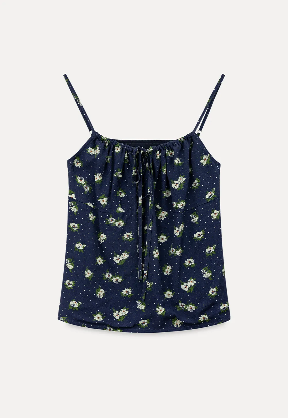 Floral Print Camisole with Drawstring Neckline