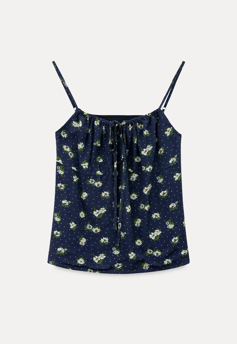 Floral Print Camisole with Drawstring Neckline