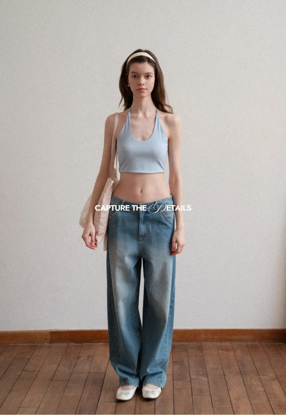 Crop tank top with halter neckline and thin straps