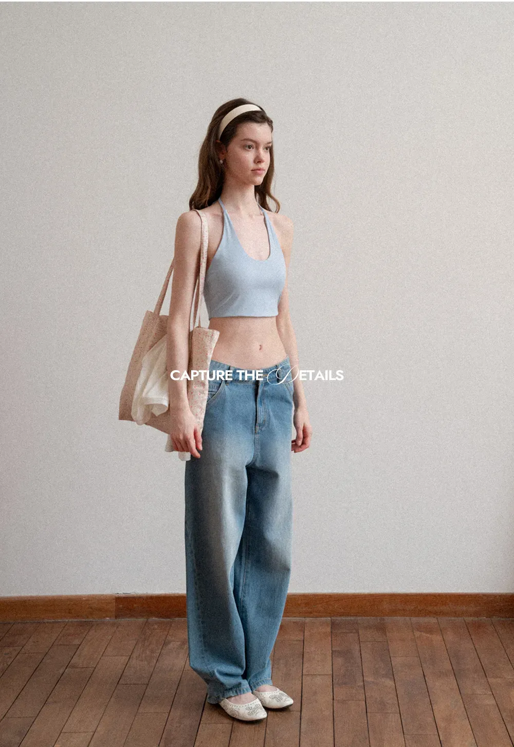 Crop tank top with halter neckline and thin straps