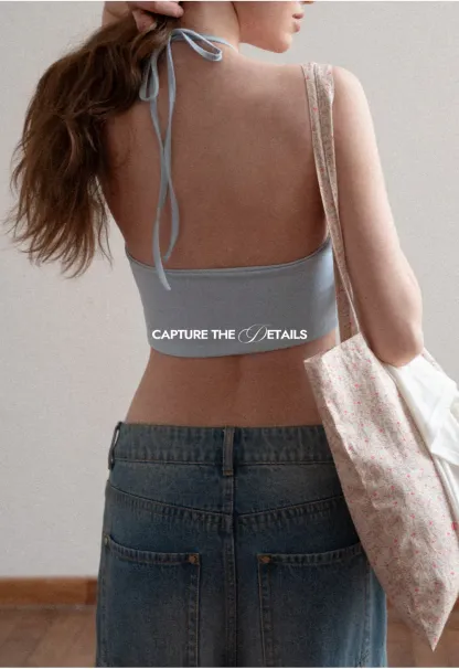 Crop tank top with halter neckline and thin straps