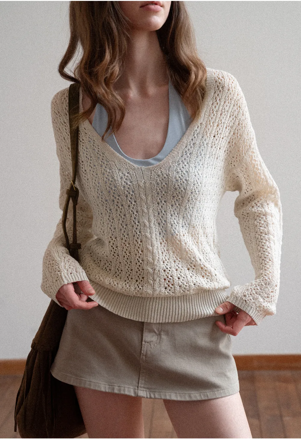 Crop tank top with halter neckline and thin straps