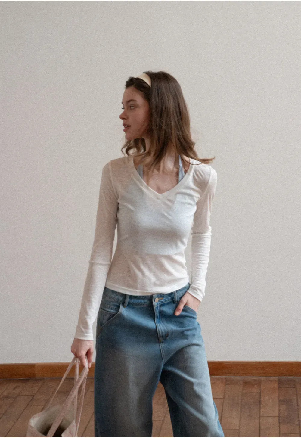 Crop tank top with halter neckline and thin straps