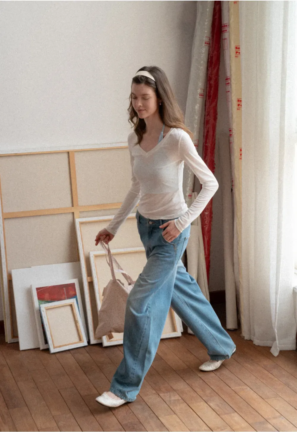 Crop tank top with halter neckline and thin straps