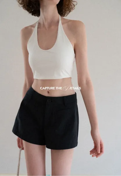 Crop tank top with halter neckline and thin straps