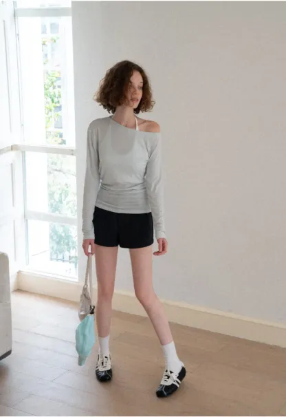 Crop tank top with halter neckline and thin straps