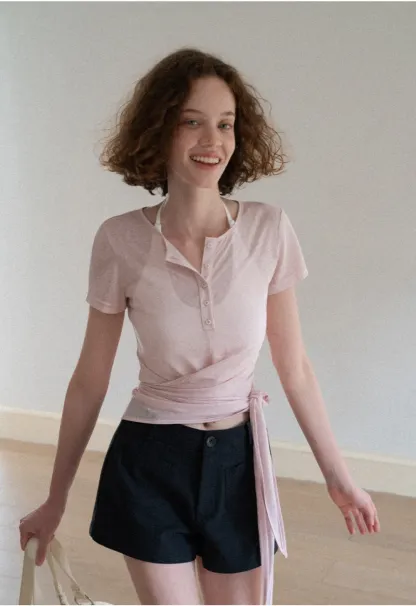 Crop tank top with halter neckline and thin straps