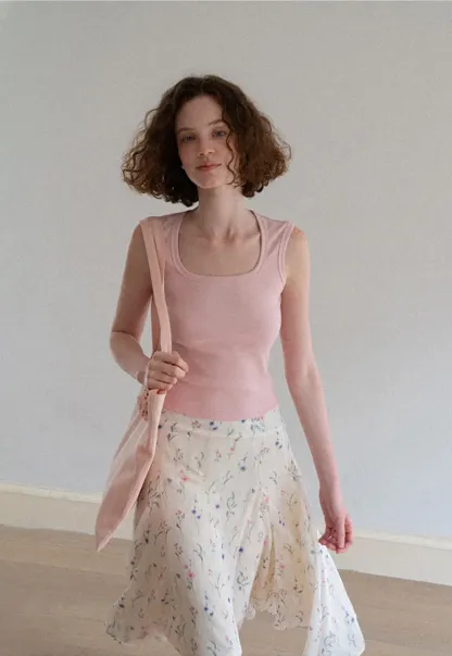 Square Neck Ribbed Knit Tank Top