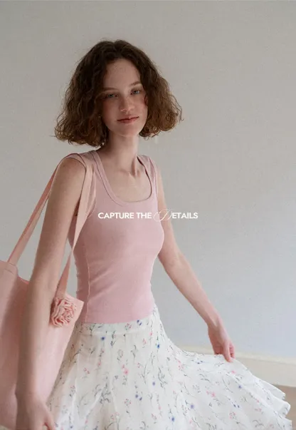 Square Neck Ribbed Knit Tank Top