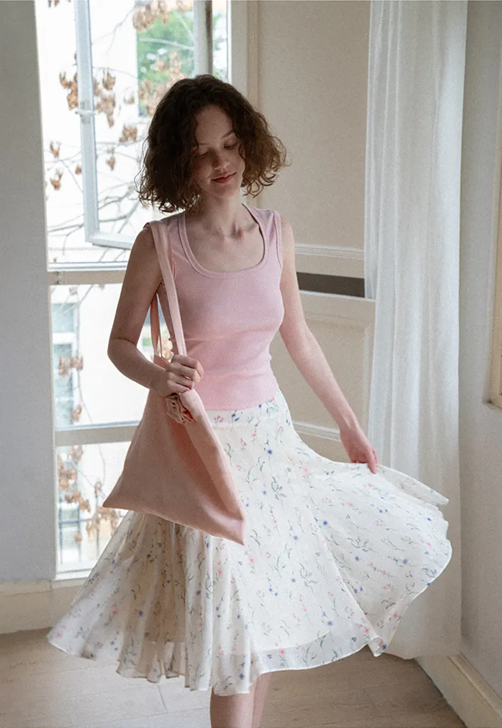 Square Neck Ribbed Knit Tank Top