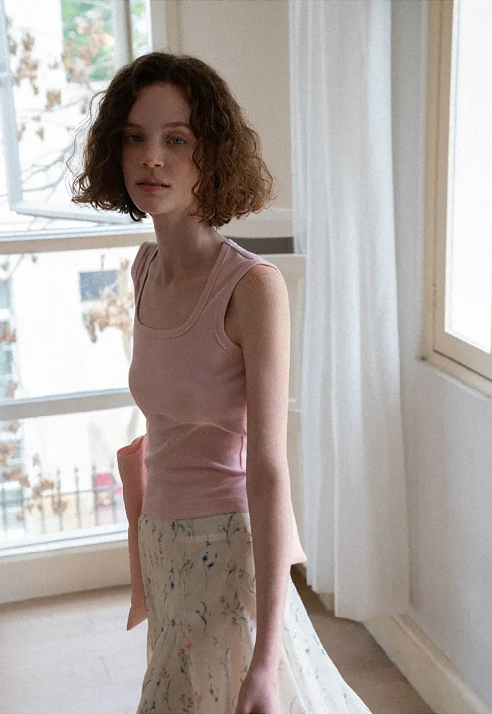 Square Neck Ribbed Knit Tank Top