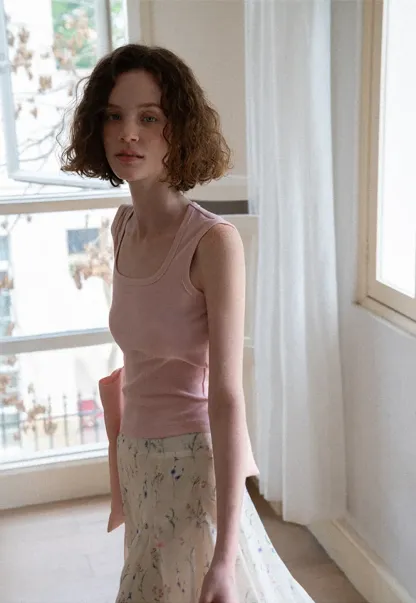 Square Neck Ribbed Knit Tank Top