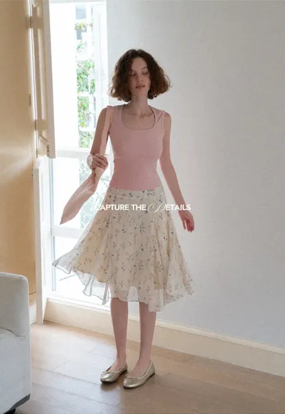 Square Neck Ribbed Knit Tank Top