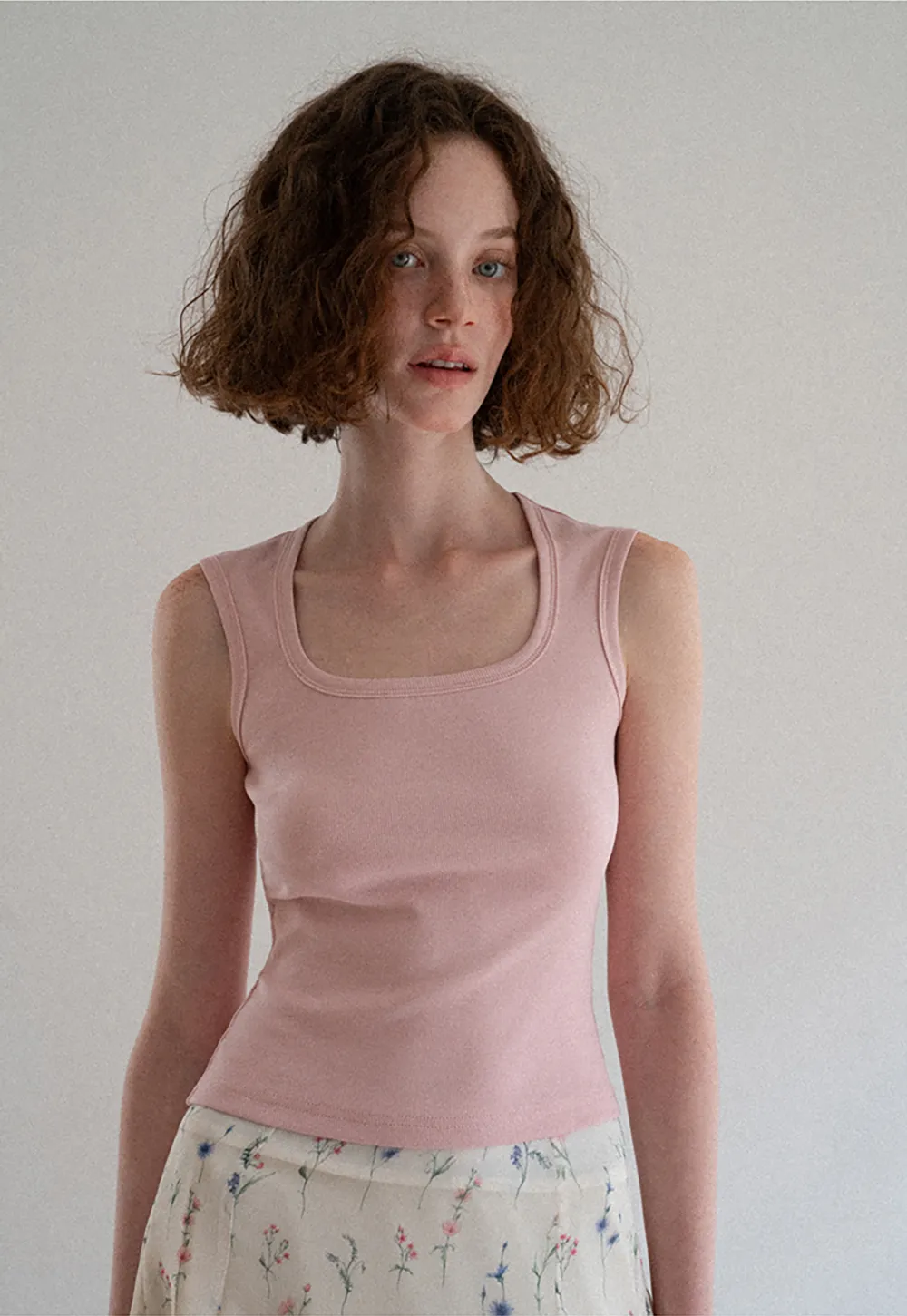 Square Neck Ribbed Knit Tank Top