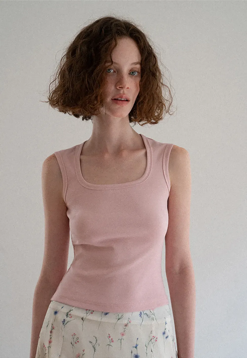 Square Neck Ribbed Knit Tank Top