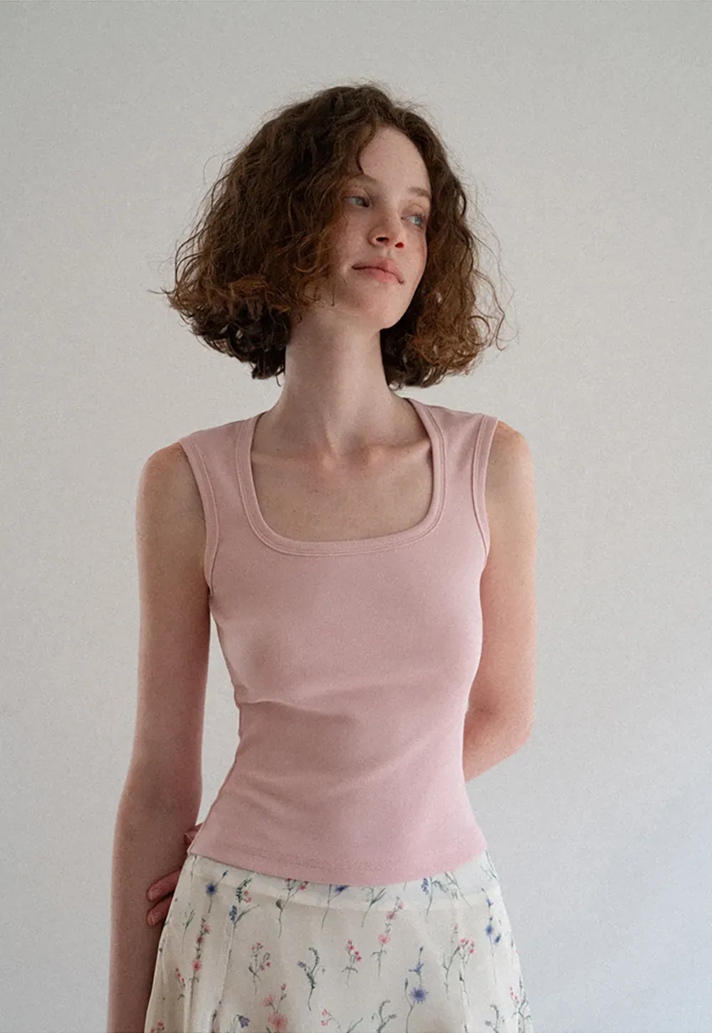 Square Neck Ribbed Knit Tank Top